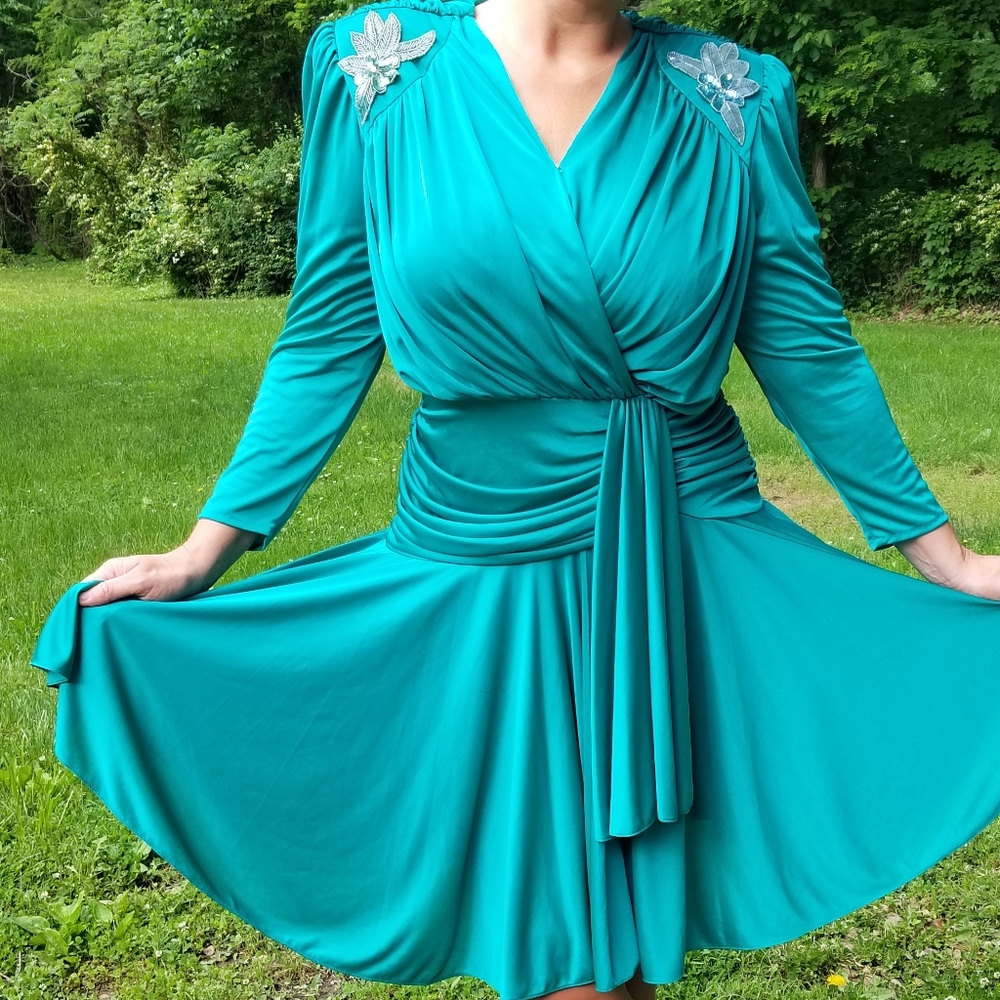 Vintage 1980's Turquoise Party Dress
